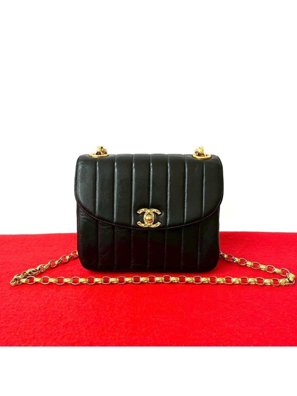 Chanel Vintage Coco Lambskin Leather Chain Shoulder Bag Black